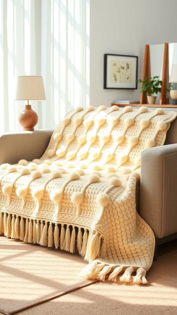 21 No Knit Chunky Blanket DIY Projects 19 Chunky tassel grid blanket for visual interest