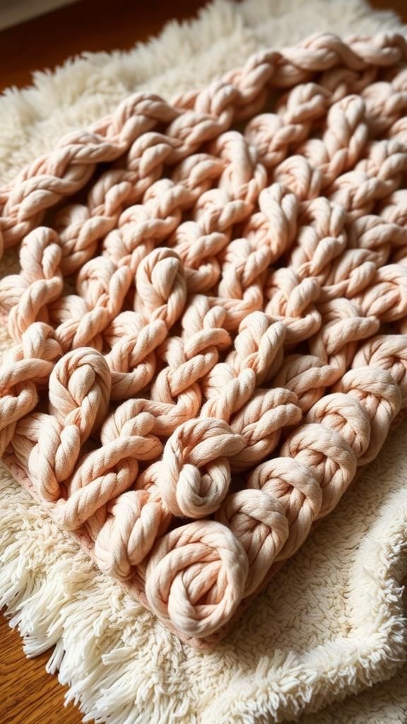 21 No Knit Chunky Blanket DIY Projects 10 Looped yarn no-hook chunky blanket method
