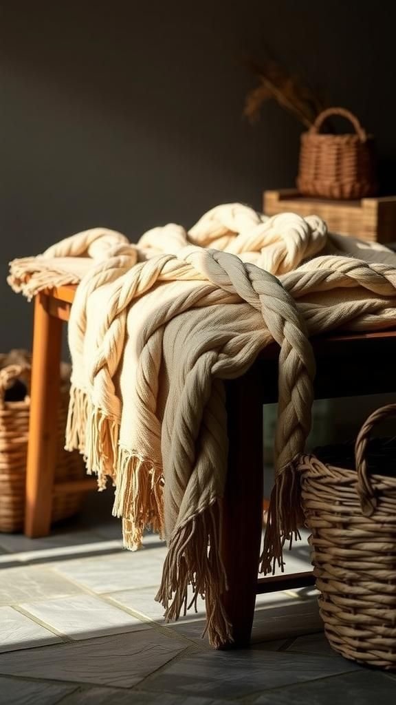 21 No Knit Chunky Blanket DIY Projects 12 Rope-style chunky braided blanket concept