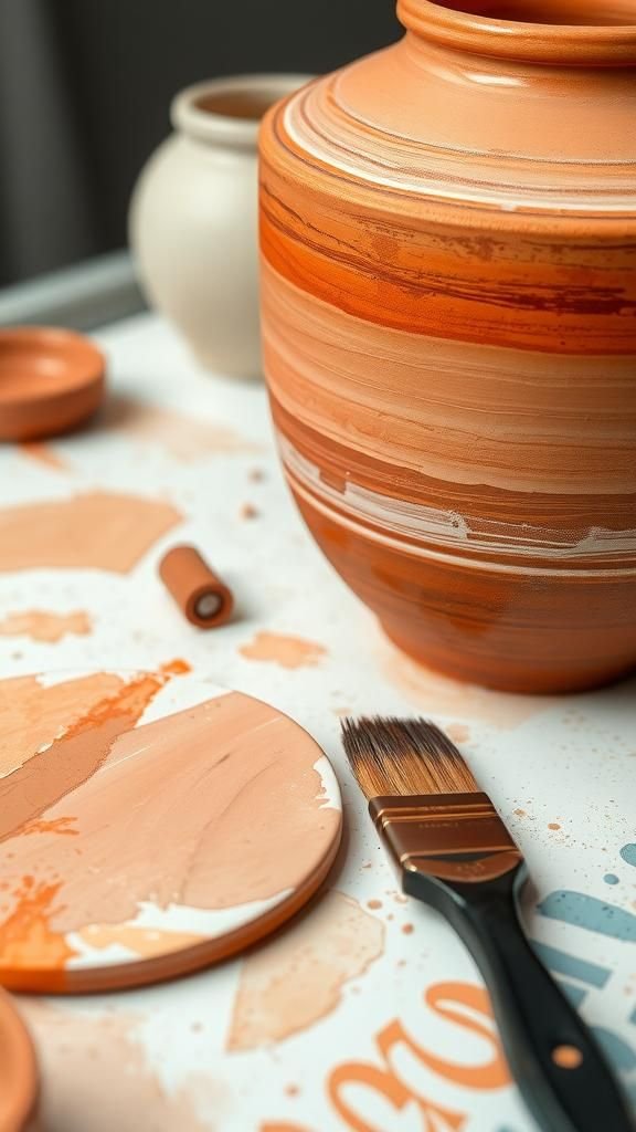 21 Painted Terracotta Pot Decorating Crafts 8 Layered wash with visible brush textures