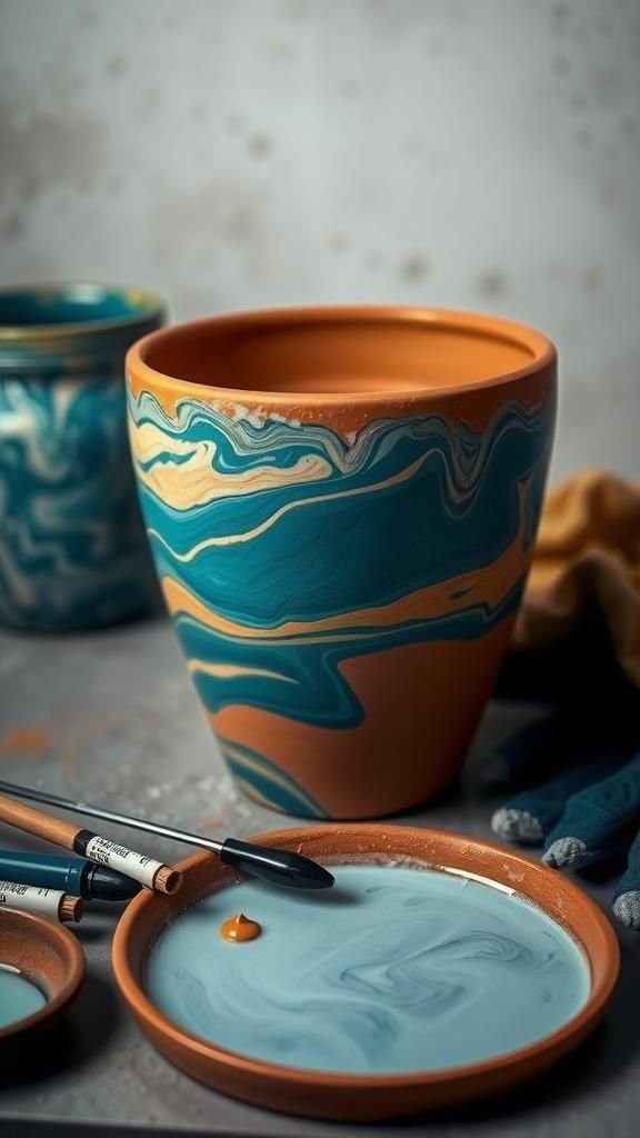 21 Painted Terracotta Pot Decorating Crafts 13 Marbled swirls for a dreamy, fluid surface