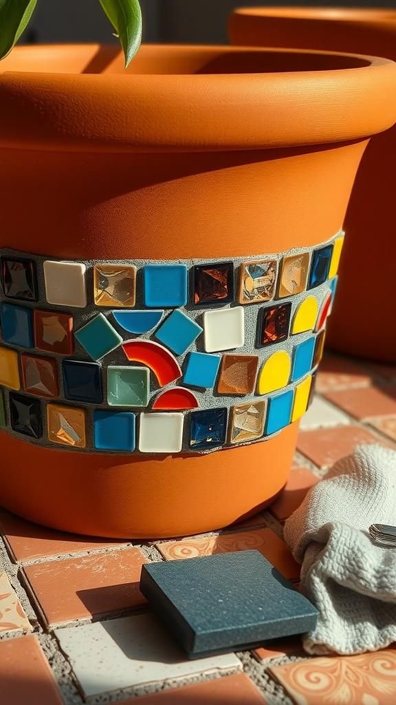 21 Painted Terracotta Pot Decorating Crafts 10 Mosaic tile inlay for a jewel-like surface