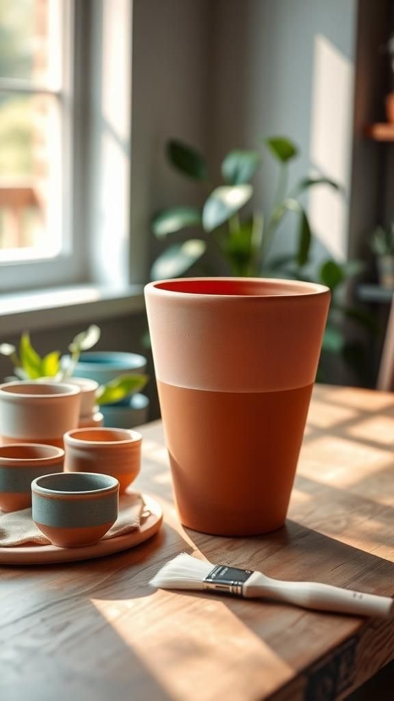21 Painted Terracotta Pot Decorating Crafts 1 Soft ombré glaze across a terracotta pot