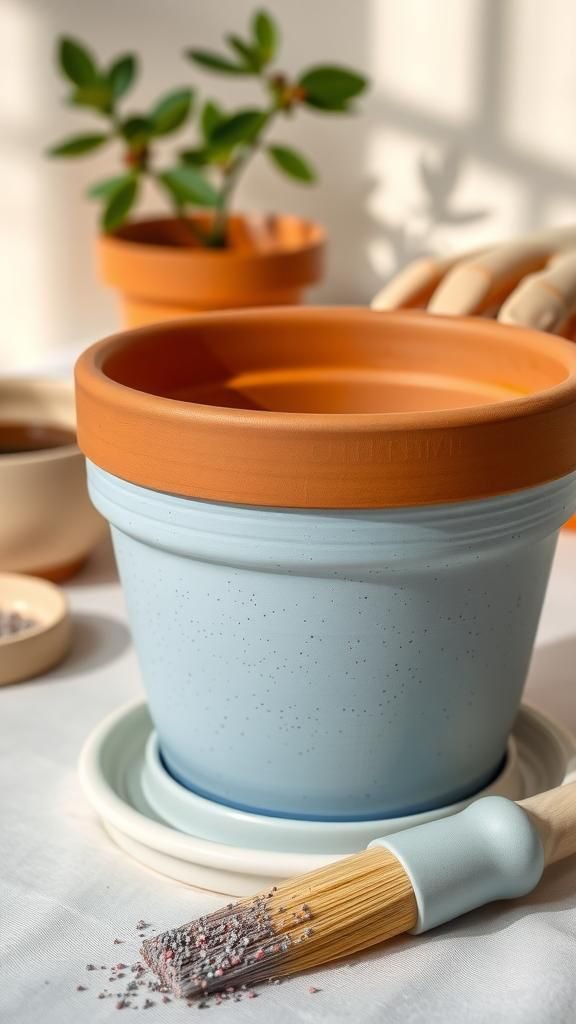 21 Painted Terracotta Pot Decorating Crafts 11 Soft speckle glaze like morning drizzle