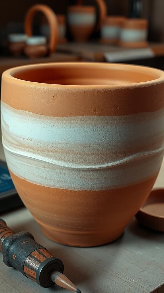 21 Painted Terracotta Pot Decorating Crafts 16 Tonal wash with hand-stamped textures