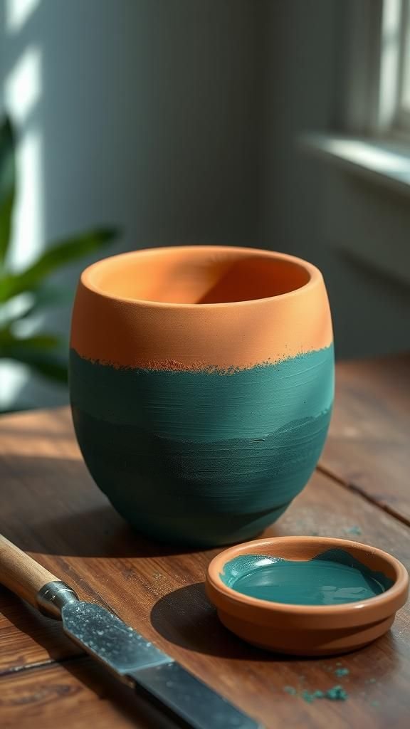 21 Painted Terracotta Pot Decorating Crafts 18 Two-tone dipped base for low-key contrast