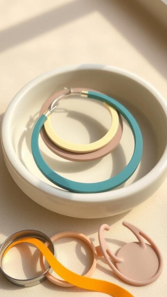 Layered clay hoops with stacked color bands