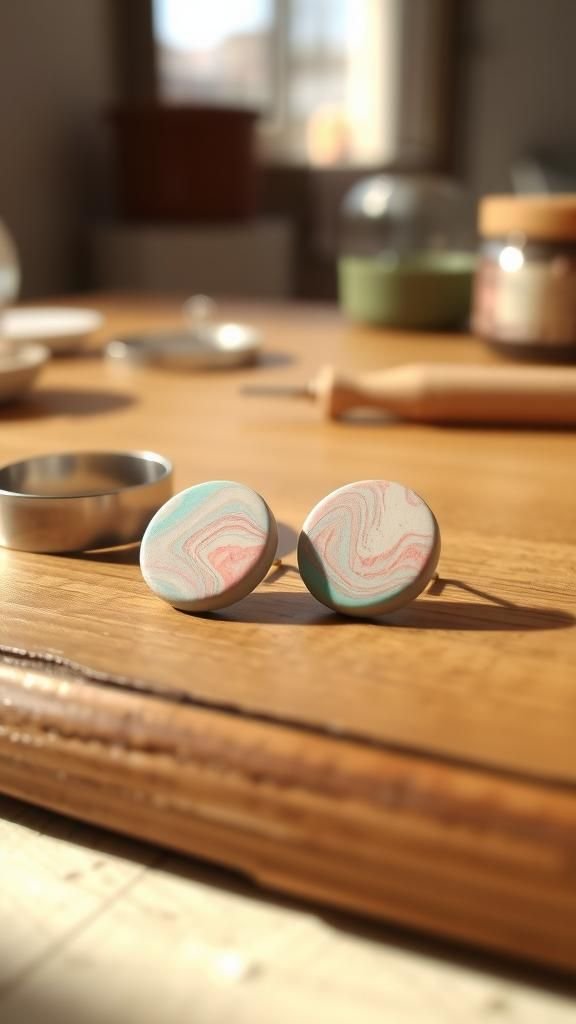 Marbled disc studs with subtle color swirls