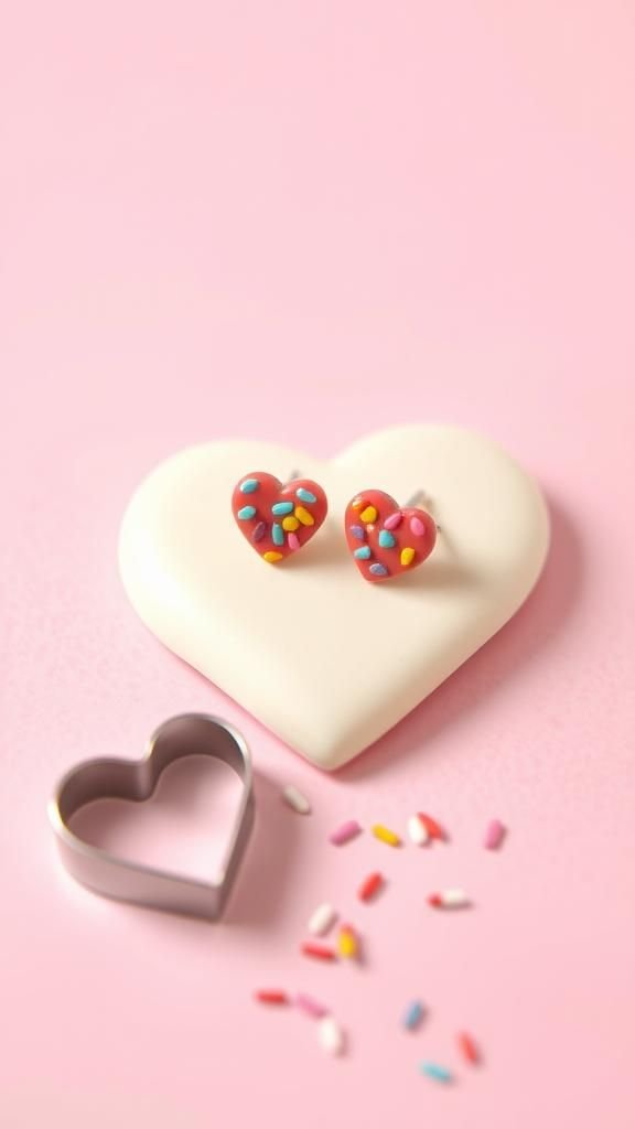 Speckled confetti heart studs with joyful energy