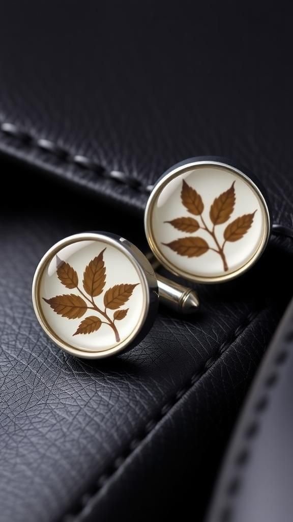 Botanical cufflinks with pressed leaf silhouettes