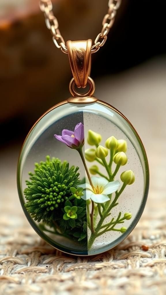 Double-sided reversible pendant with tiny moss