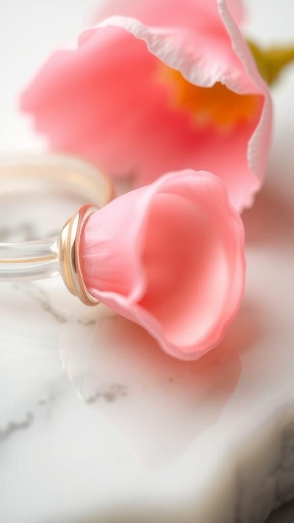Encapsulated pastel poppy ring for gentle color