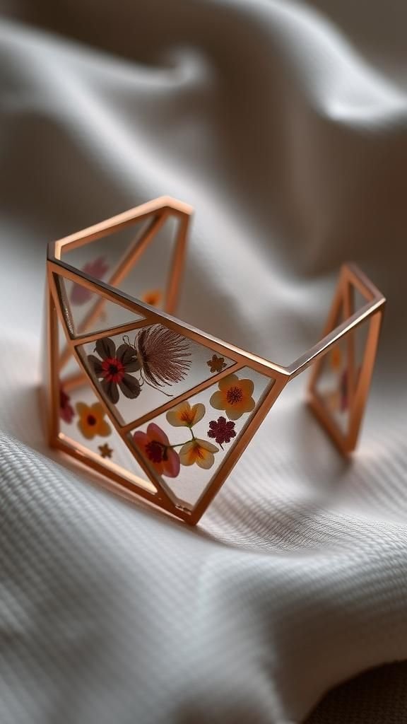 Geometric resin inlay bracelet with tiny blooms