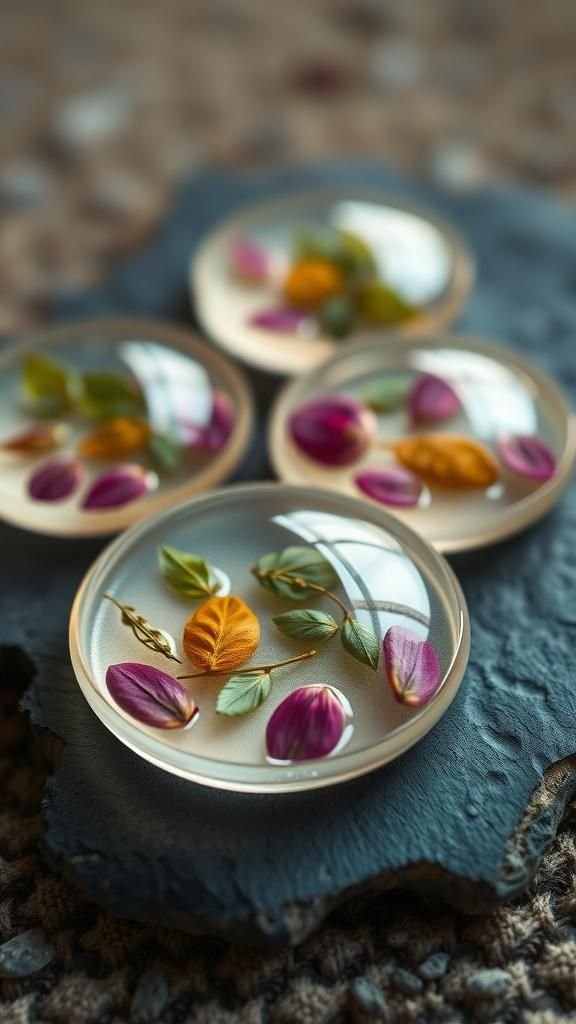 Layered botanical cabochons with depth and shimmer