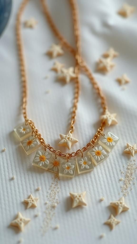 Layered charm necklace with tiny coastal blooms
