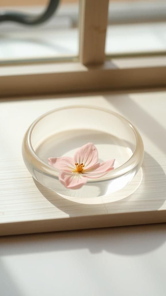 Minimalist clear resin bangle with single bloom