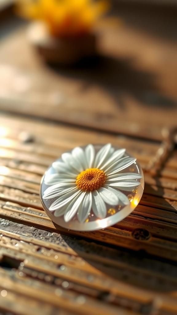 Sunlit daisy pendant with glossy resin glow