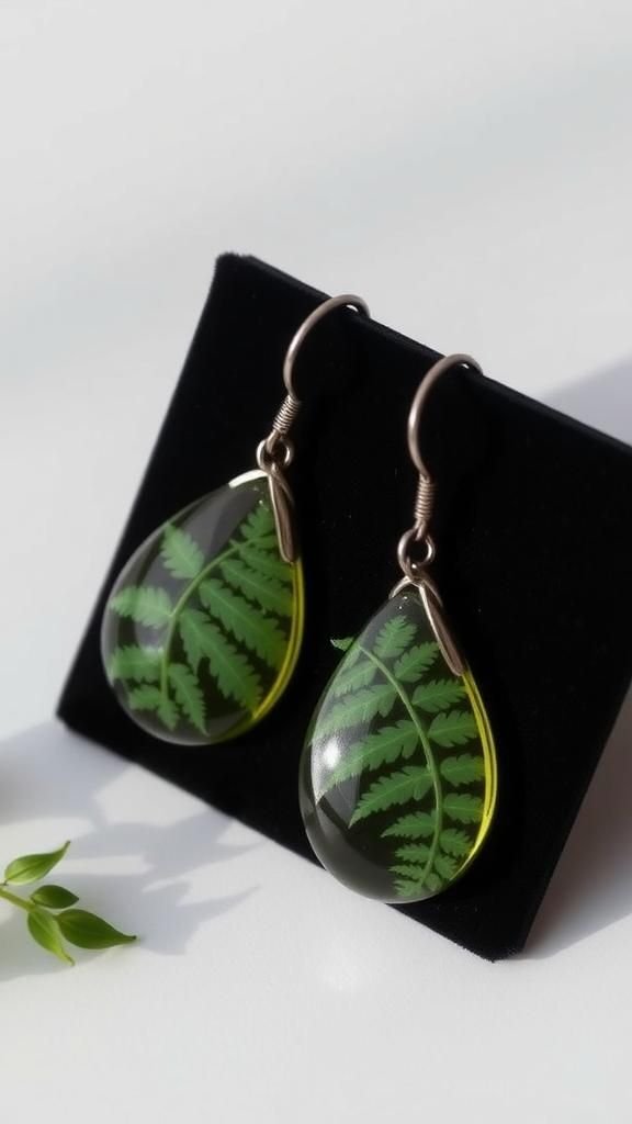 Vintage pressed fern drop earrings with movement