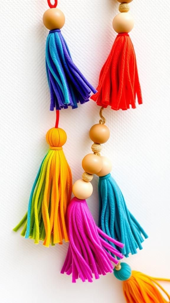 Felted tassel garland with wooden beads