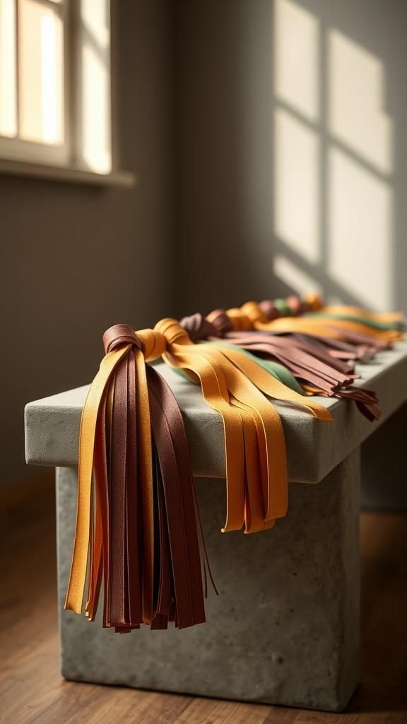 Leather tassel strand for neutral decor