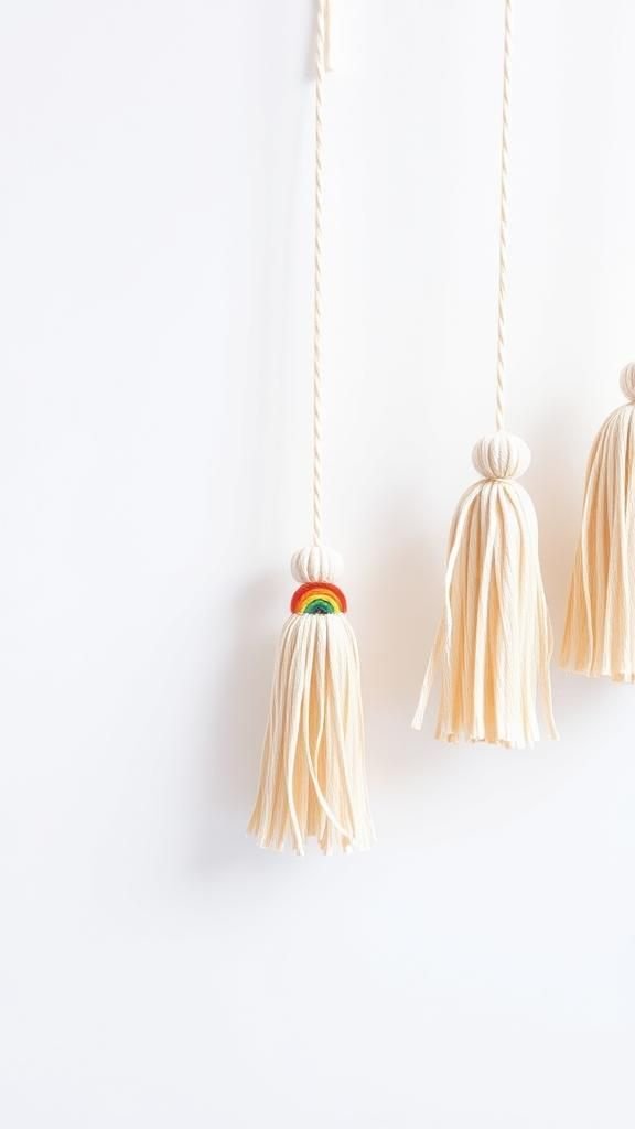 Minimalist neutral tassel line with a pop