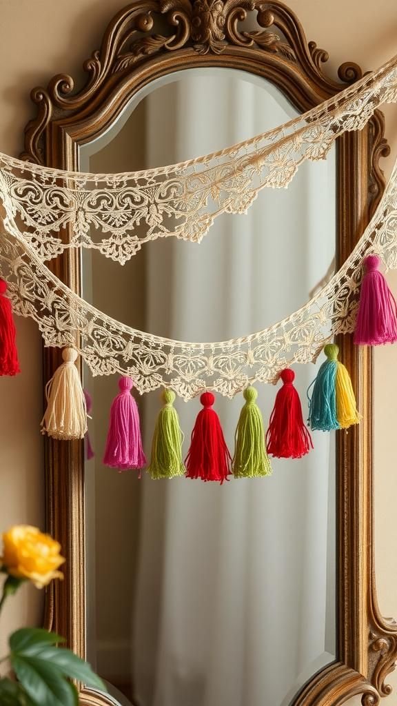Vintage lace and yarn mixed garland