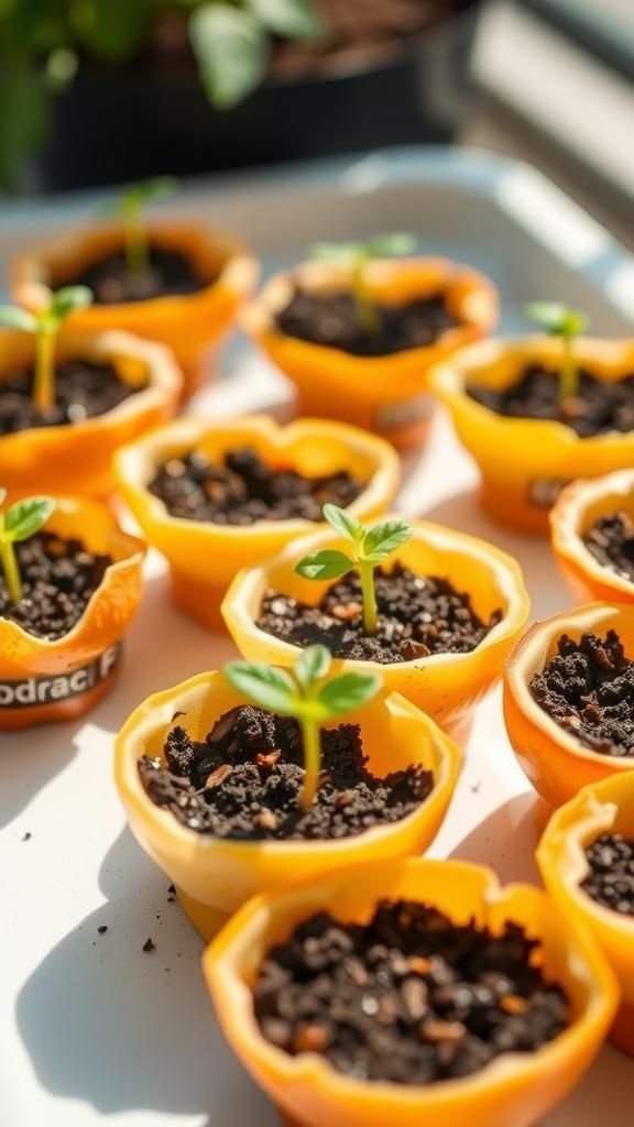 Citrus peel half-shell planters that smell fresh