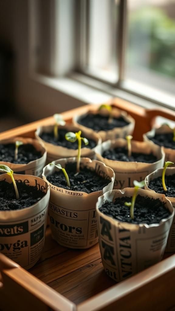 Newspaper folded seed pots for classic charm