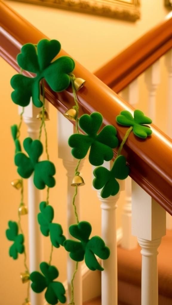 Felt shamrock garland with tiny bells attached
