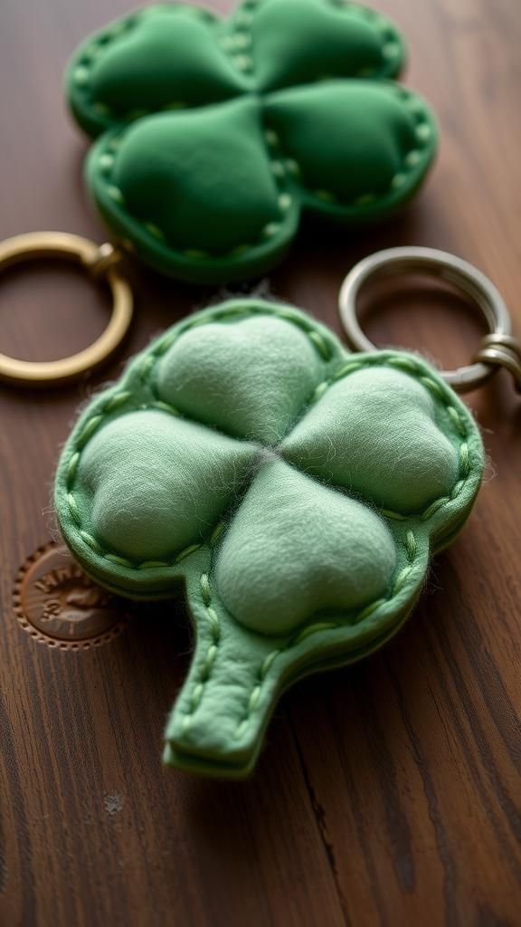 Plush shamrock keychain with stitched edges