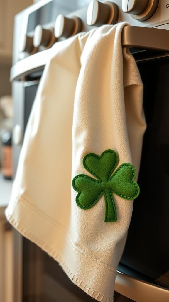 Shamrock fridge towel with stitched leaf corner