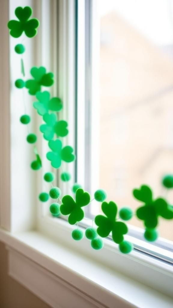Shamrock garland with tiny felt pom-poms