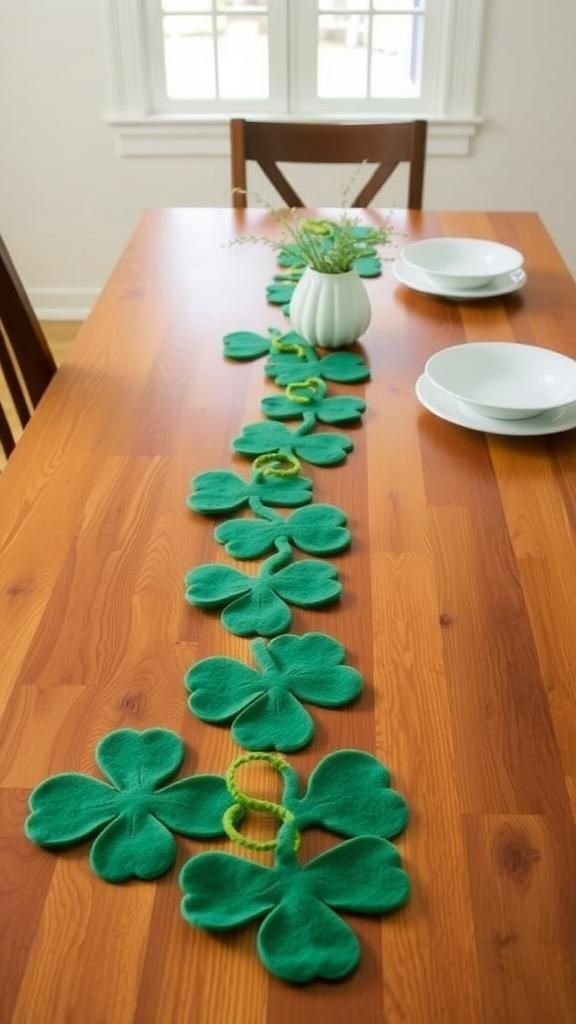 Shamrock table runner made from linked felt leaves