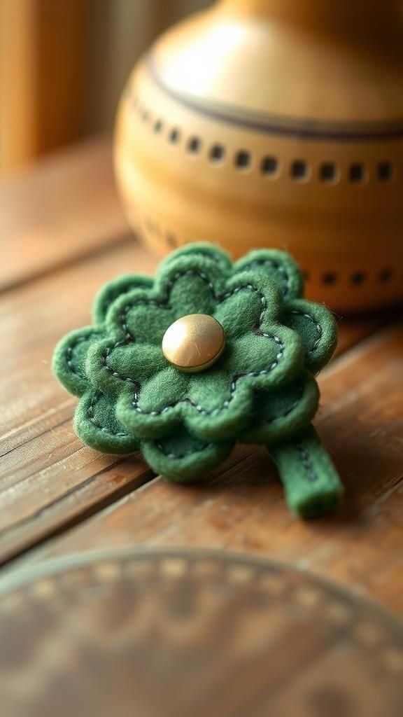 Soft felt shamrock brooch with layered texture