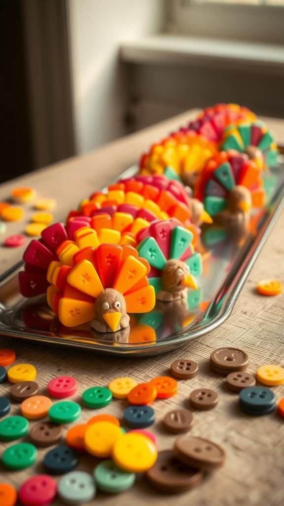 Button turkey magnets with bright button feathers