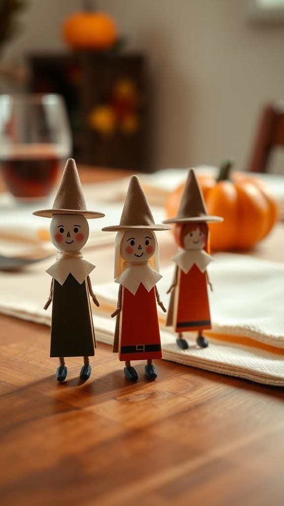 Clothespin pilgrim people with tiny painted faces