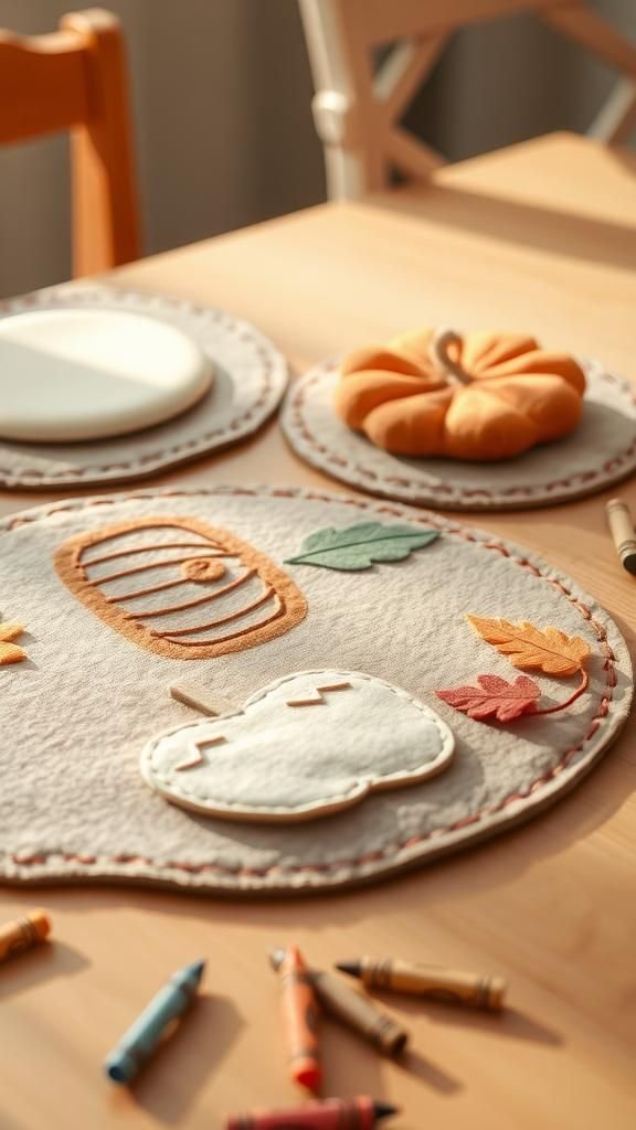 Felt placemats stitched with playful motifs