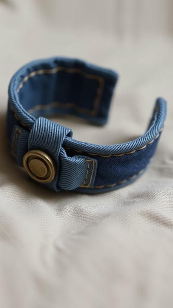 21 Upcycled Denim Fabric Crafts 9 Denim cuff bracelet with button closure