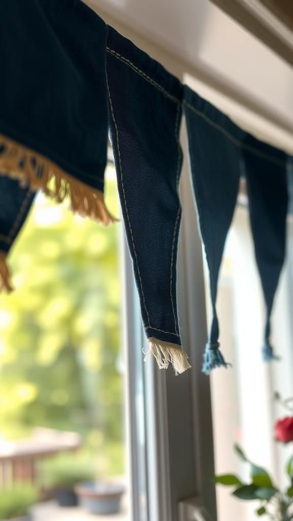 21 Upcycled Denim Fabric Crafts 19 Denim garland strung with tiny pennants