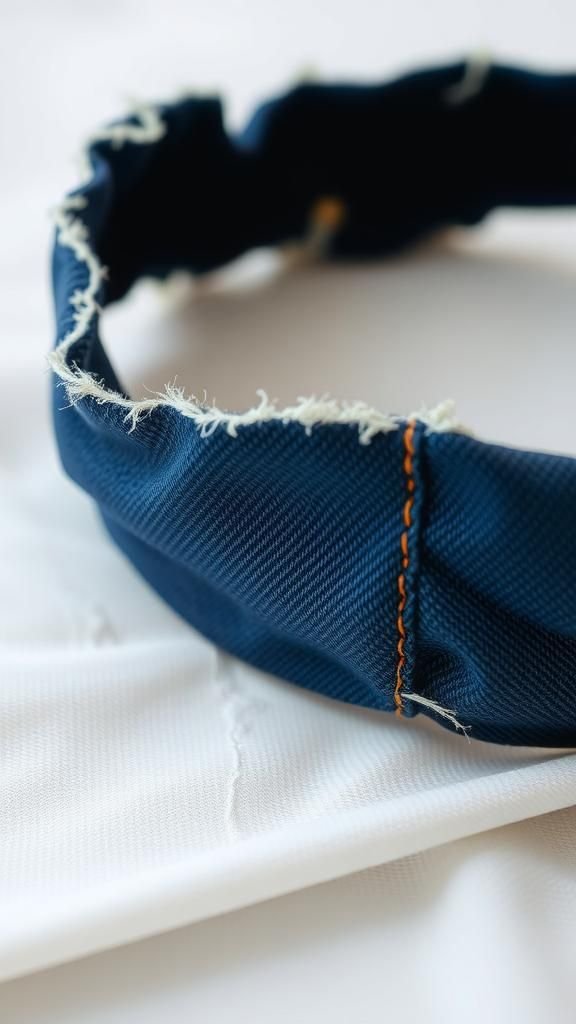 21 Upcycled Denim Fabric Crafts 18 Denim headband with soft frayed trim