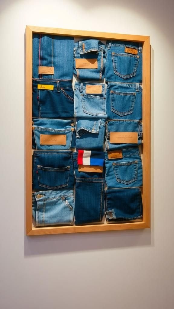 21 Upcycled Denim Fabric Crafts 11 Denim wall collage with stitched motifs
