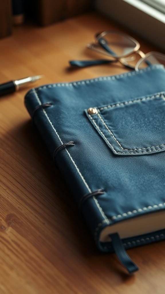 21 Upcycled Denim Fabric Crafts 17 Notebook cover sewn from sturdy denim scraps