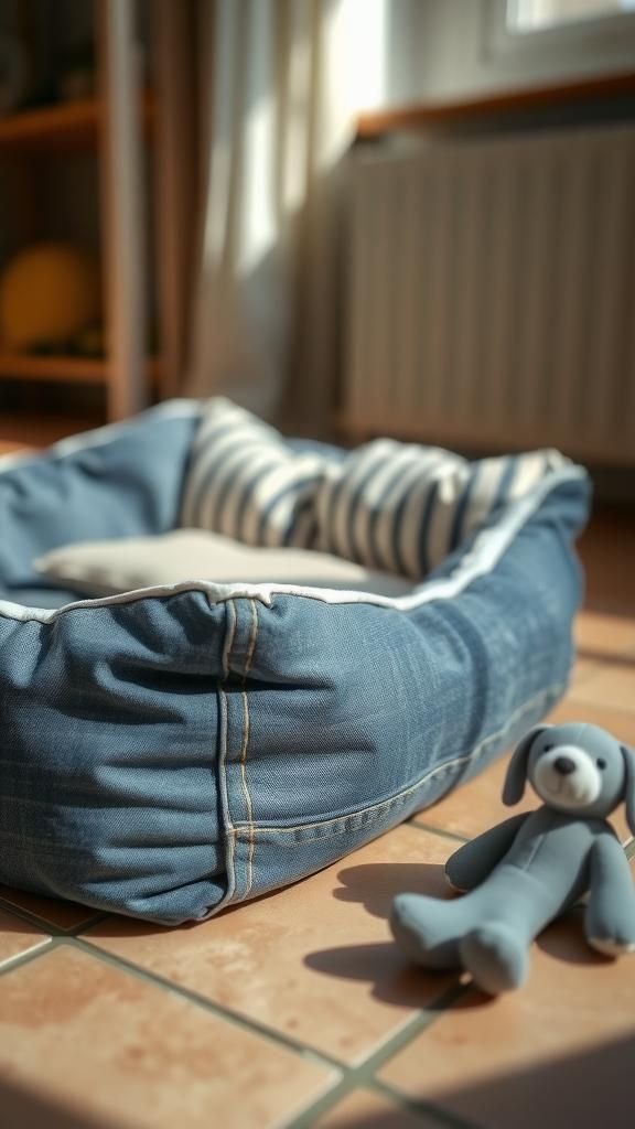 21 Upcycled Denim Fabric Crafts 15 Pet bed wrapped in soft denim layers