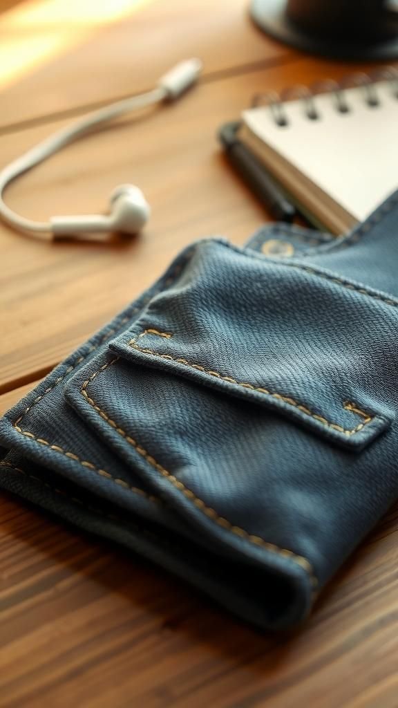 21 Upcycled Denim Fabric Crafts 5 Soft denim phone sleeve with stitched pocket detail