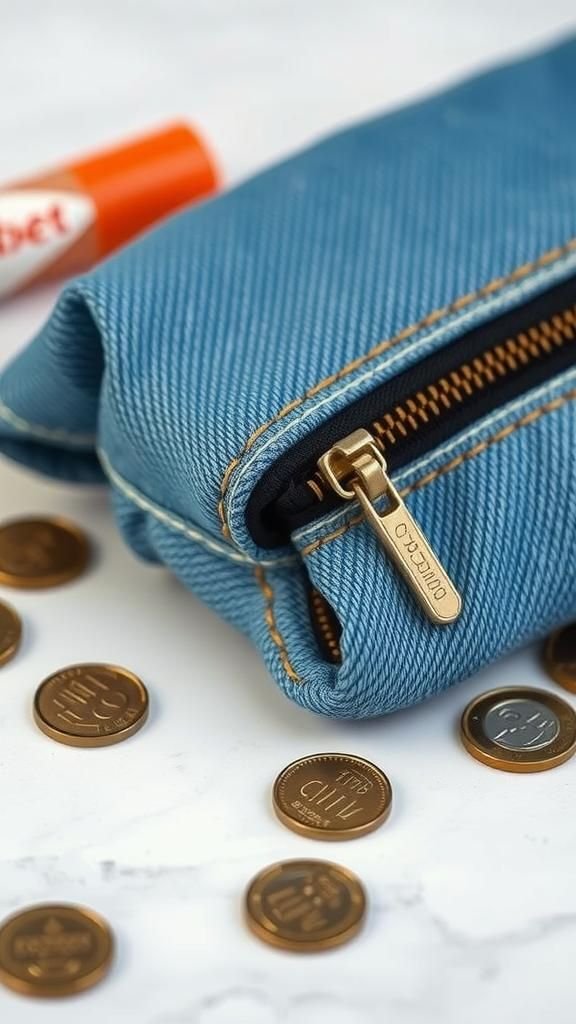 21 Upcycled Denim Fabric Crafts 6 Zippered denim pouch with contrast stitching