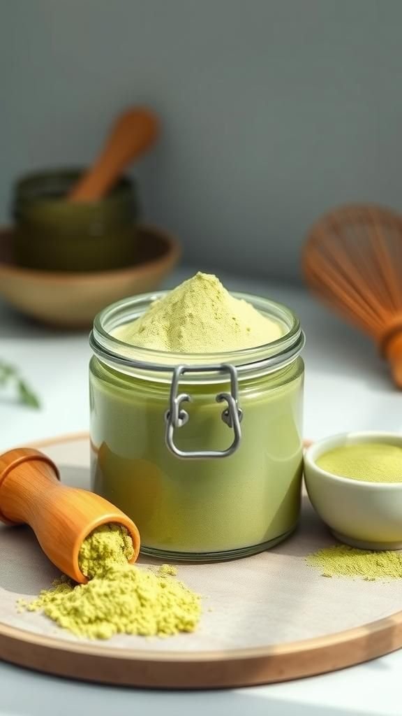Matcha green tea bath powder for glow