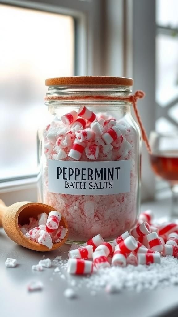 Peppermint cane bath salts in pretty jars