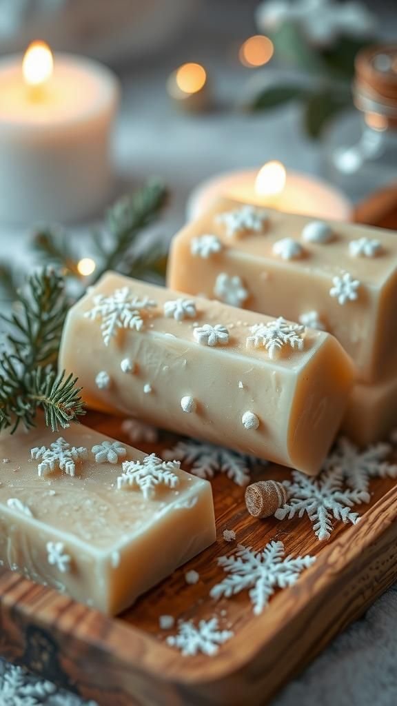 Winter themed soap molds with snowy embeds